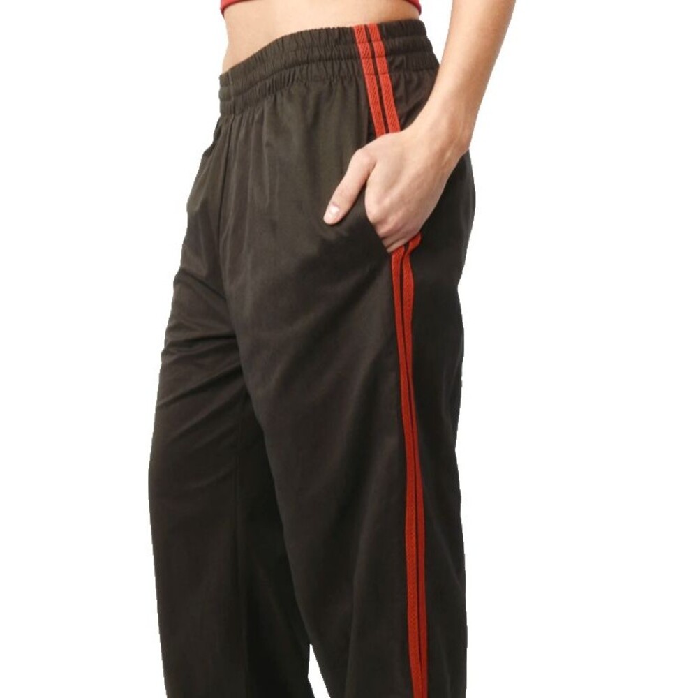 With Jean Brown Wide Leg Romeo Track Pants Red Side Stripe Mesh Lining Size S